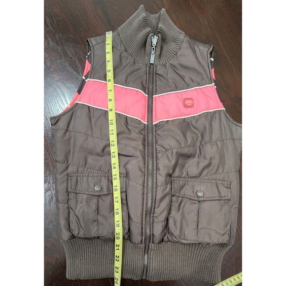 Vintage Le Tigre Women Reversible Puffer Vest Pink Argyle Y2K Mock Neck M - Picture 13 of 14